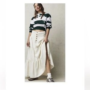 Free People Dreamweaver Maxi skirt White Ivory size small denim tiered
